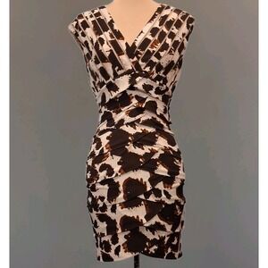 Cache Mini Dress Y2K Animal Print Stretch Tiered Body Con Mesh Detail  Womens 4